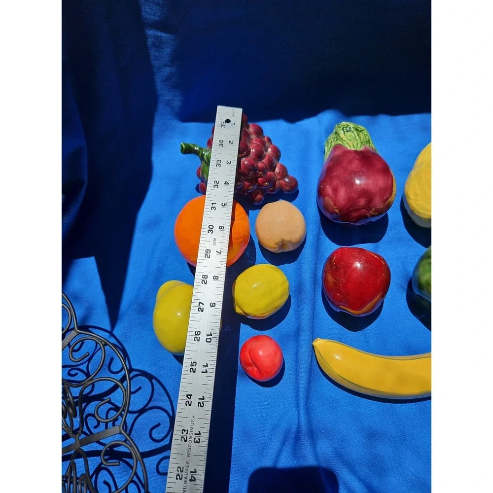 12 Ceramic Fruit Vegetables Eggplant Corn Pear Grapes Lemon Pepper Squash Banana